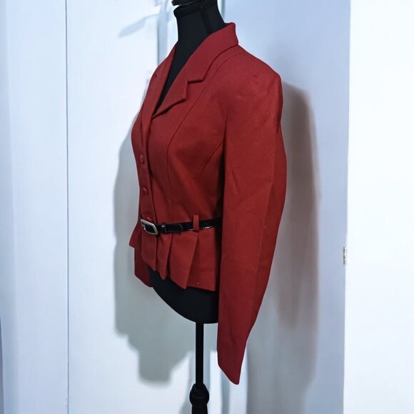 Vintage-Inspired Cherry Red Peplum Jacket Chic Polished with Patent Belt… NWOT - Picture 2 of 10